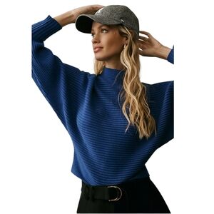 The Kendall by Anthropologie Royal Blue Mock Neck Sweater Dolman Sleeves Size L
